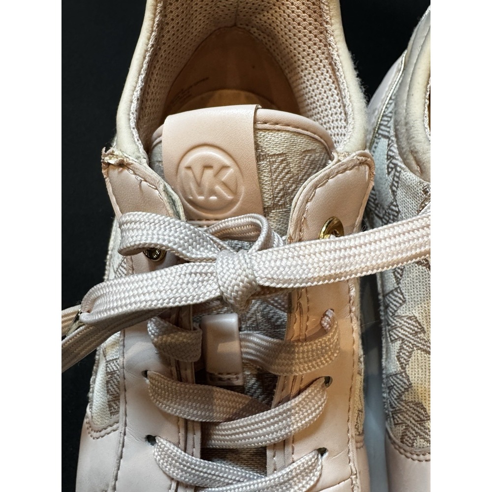 Michael Kors Muse Trainer Women's Low Top Lace Up Logo Sneakers Pink Gold Trim - Picture 9 of 14
